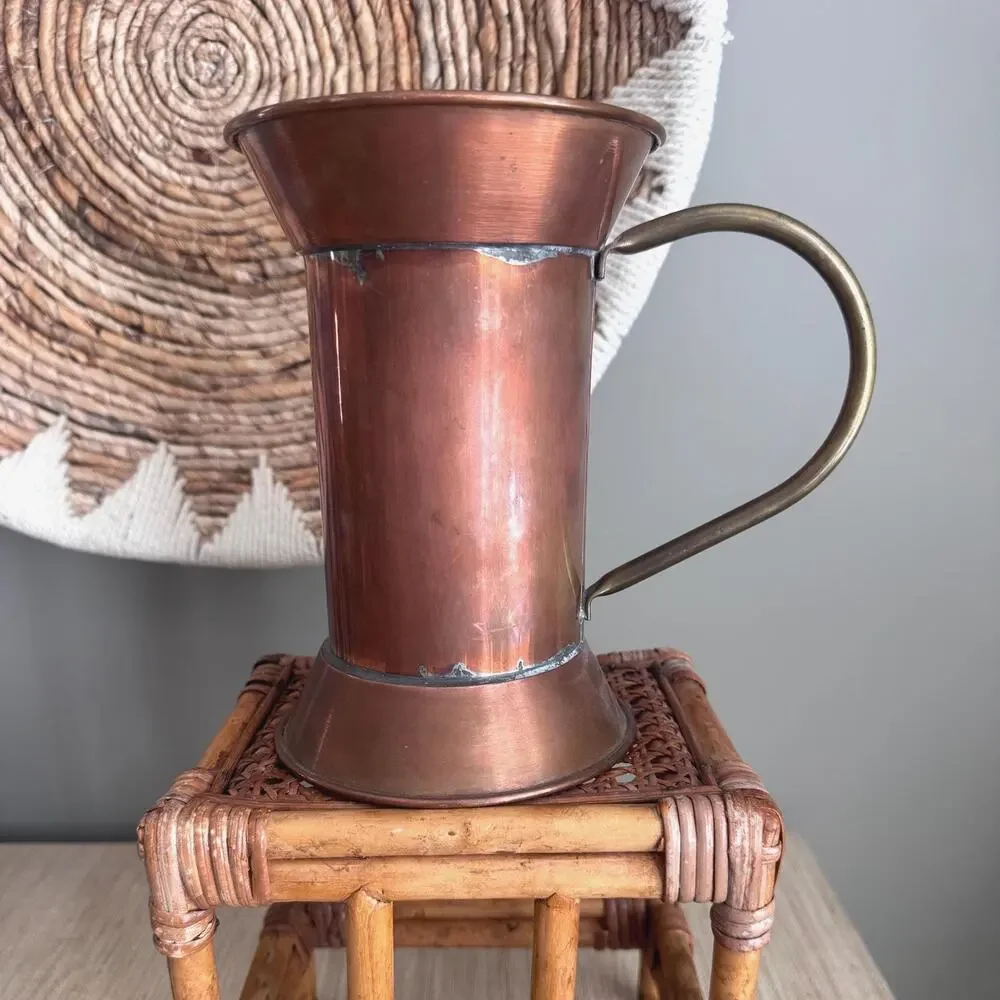 Vintage Rustic Copper Brass Pitcher or Vase 9